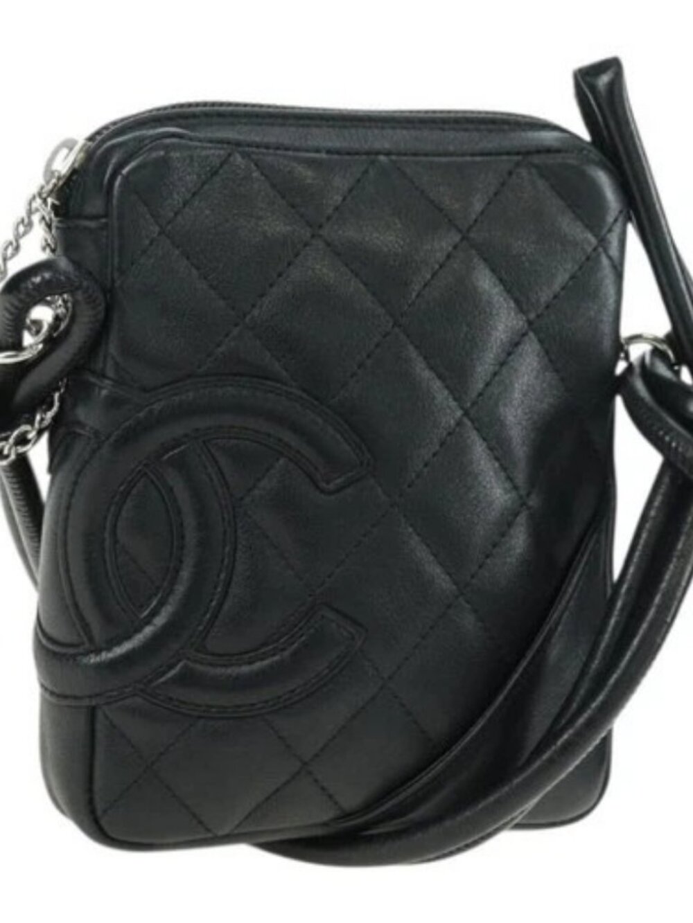 CHANEL Cambon Line Matelasse Shoulder Bag Leather Black Silver CC Auth bs34918M